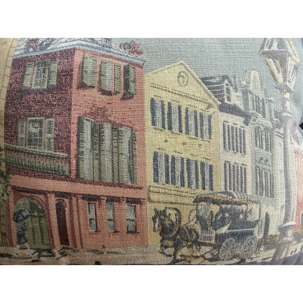 Vintage Riverdale Embroidered Throw Pillow - Rainbow Row Charleston - 18x15